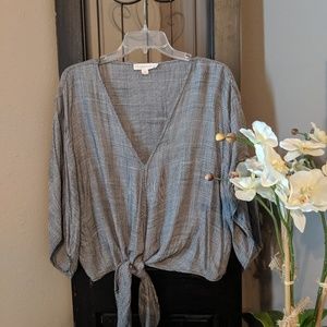 Black and White plaid komino sleeve top